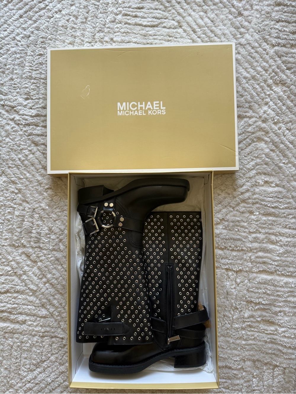 MICHAEL Michael Kors Black Eyelet-Embellished Moto Boots
